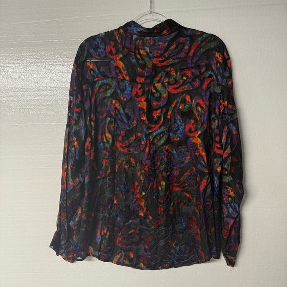 Vintage Chicos Top 3 XL Colorful Paisley Art To Wear Sheer Abstract Silk Rayon - Picture 7 of 10